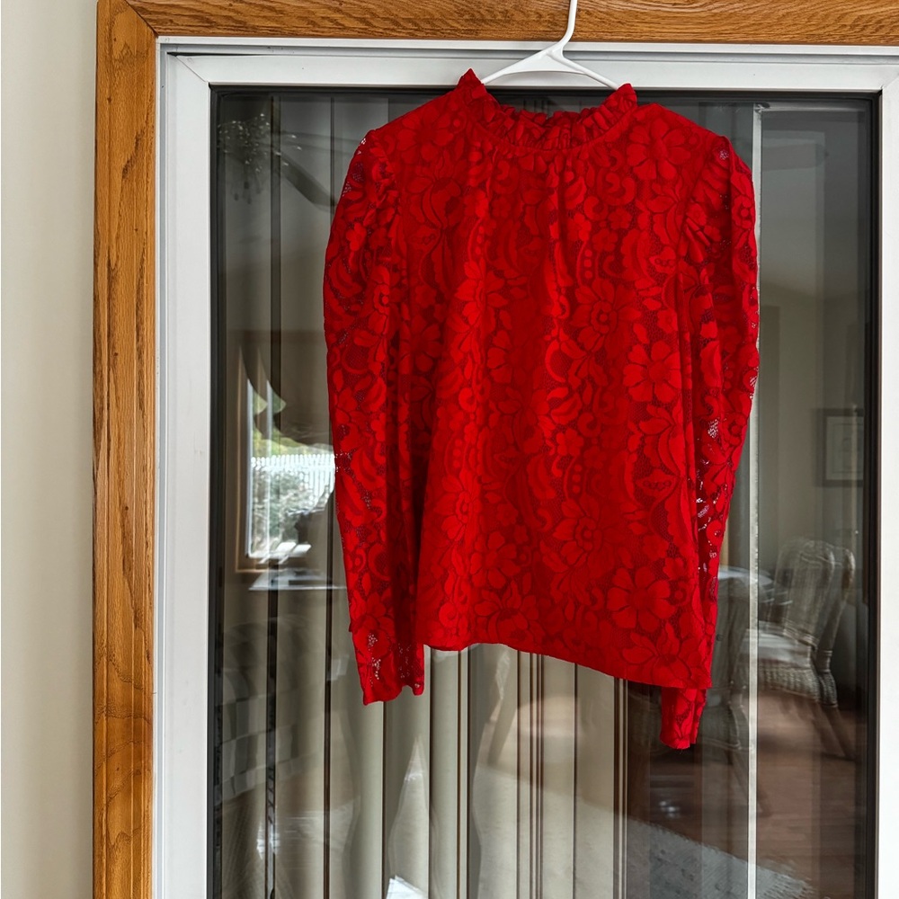 Rachel Parcell Red Lace Holiday Blouse